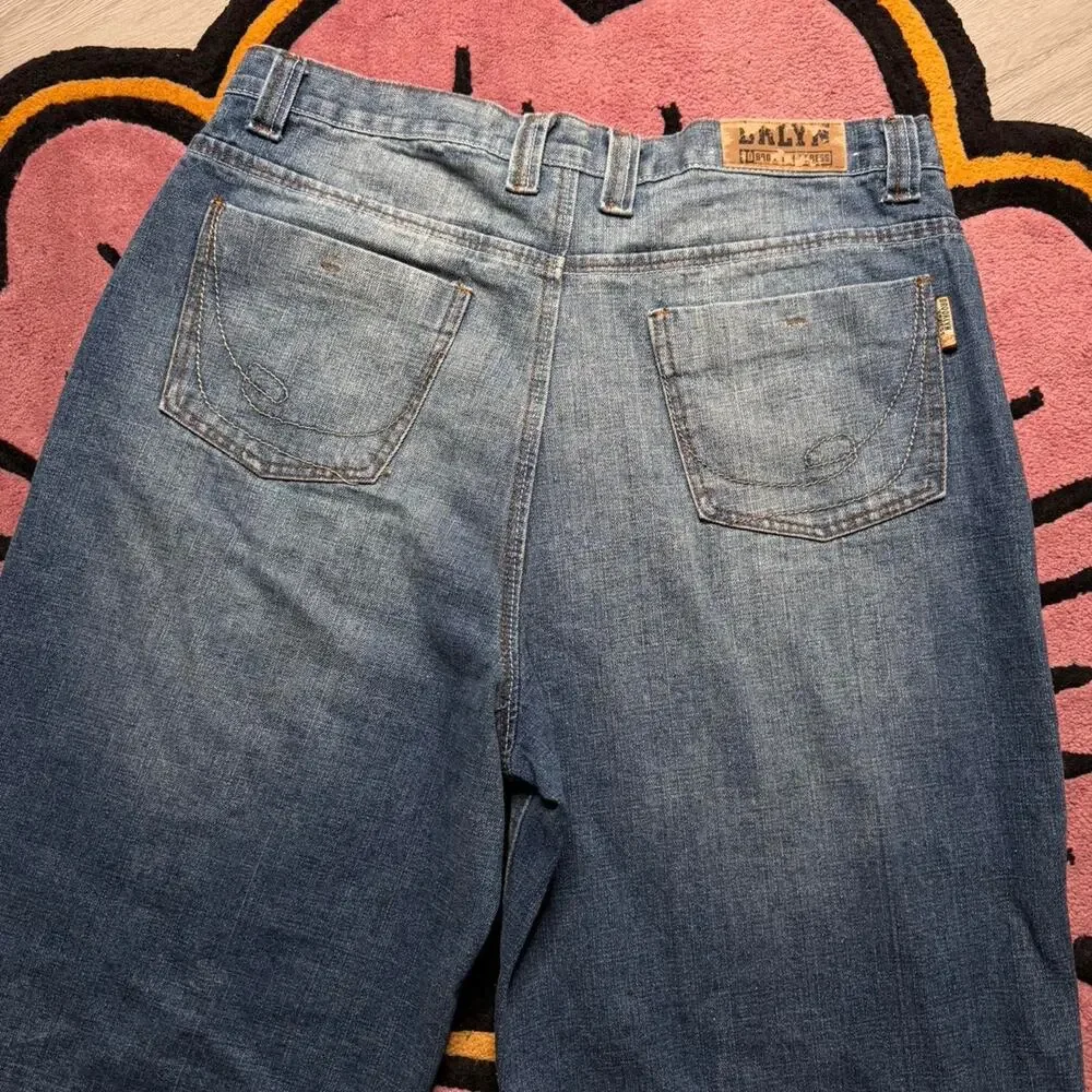 Vintage Y2K Brooklyn Express Baggy Loose Fit Stone Wash Denim Jean Short Size 36